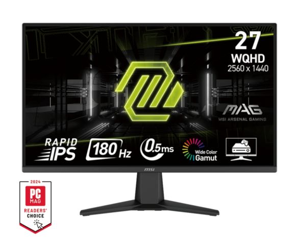 Монитор MSI MAG 275QF, 27", Rapid IPS, 0.5ms, 180Hz, AG, WQHD 2560x1440, Adaptive-Sync, AI Vision, CONSOLE MODE, LBL, Anti-Flicker, 100M:1, 300 nits, 1x DP(1.4), 2x HDMI (2.0b), Headphone-out, Tilt, VESA 100, Frameless, 9S6-3CE21M-022