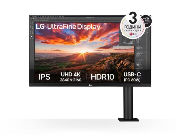 Монитор LG 32UN880K-B, 31.5" UltraFine Ergo 4K, IPS AG, DCI-P3 95%, 5ms, 350 cd/m2, 1000:1, 3840x2160, HDR 10, USB Type-C 60W, USB, HDMI, DisplayPort, AMD FreeSync, Speaker 5Wx2, LG Switch, Reader Mode, Tilt/Height/Swivel/Pivot/ Extend/Retract, Black