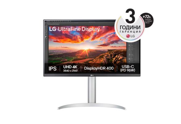 Монитор LG 27UP850K-W, 27" UltraFine UHD, IPS 4K , 5ms, 1200:1, 400cd/m2, 3840 x 2160, DCI-P3 95%, HDR 400, HDMI, USB-C, PD- 96 W, DisplayPort, Reader mode, Dynamic Action Sync, Tilt, Height (Range), Swivel, Speacers 2x5W, LG Switch, Black