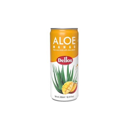 Безалкохолна напитка Dellos Алое и Манго с парченца Алое, 240 ml кен