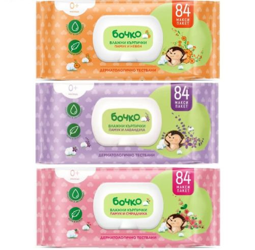 Мокри кърпи Бочко Почистващи и ароматизиращи, 84 бр. в плик с капак