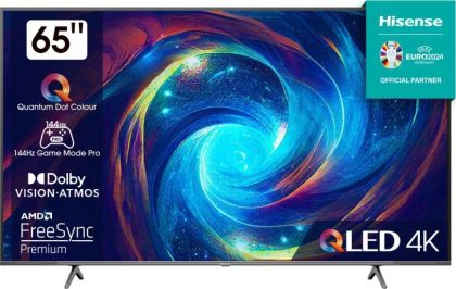 Телевизор Hisense 65" E7KQ Pro, 4K Ultra HD 3840x2160, QLED, Quantum Dot, 120Hz, HDR 10+ adaptive, HLG, Dolby Vision, DTS Virtual X, Smart TV, WiFi 5GHz, WiFi Direct, BT, Anyview Cast, 3xHDMI, 2xUSB, LAN, CI+, DVB-T2/C/S2, Black