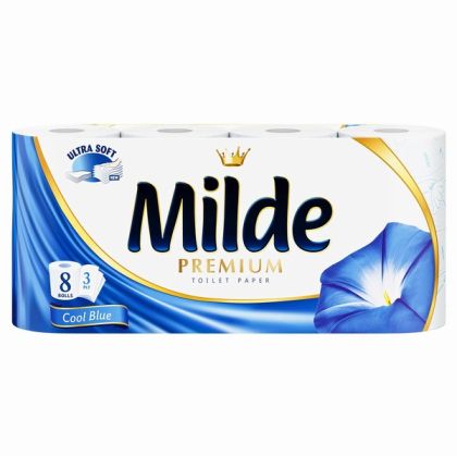 Тоалетна хартия Milde 100% целулоза, трипластова 8 бр. Cool Blue