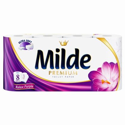 Тоалетна хартия Milde 100% целулоза, трипластова 8 бр. Relax Purple