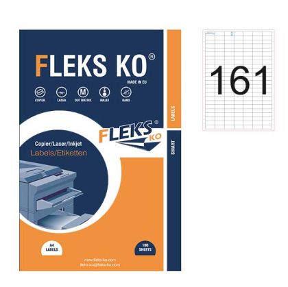 Етикети Fleks Ko Бели, прави ъгли, 28x12 mm A4, 100 л. 161 етик./лист