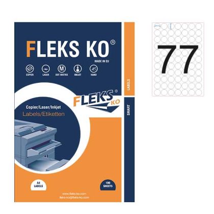 Етикети Fleks Ko Бели, кръгли, Ф25 mm A4, 100 л. 77 етик./лист