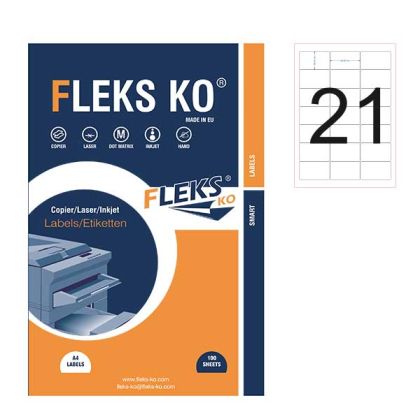 Етикети Fleks KoБели, обли ъгли, 63.5x38.1 mm A4, 100 л. 21 етик./лист
