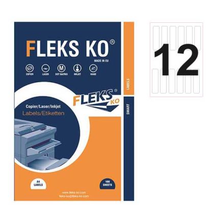 Етикети Fleks Ko Бели, прави ъгли, 30.5x102 mm A4, 100 л. 12 етик./лист
