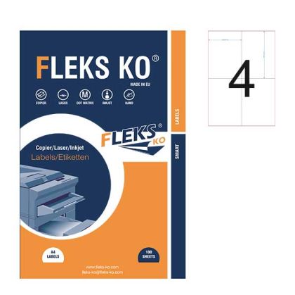 Етикети Fleks Ko Бели, прави ъгли, 105x148.1 mm A4, 100 л. 4 етик./лист