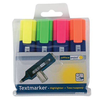 Комплект текст маркери Office Point4 цвята, Скосен връх 1-5 mm