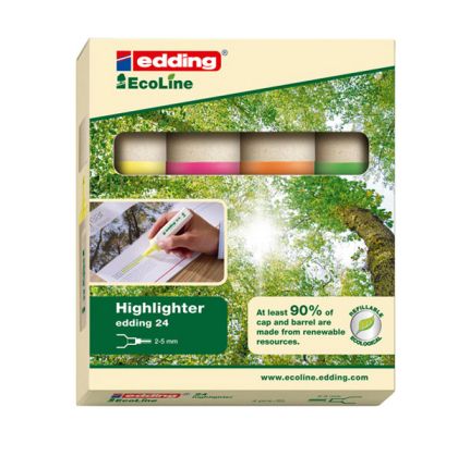Комплект текст маркери Edding 24 Ecoline 4 цвята, Скосен връх 2-5 mm