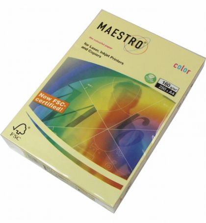 Цветен картон Maestro Color Жълт пастел, А4, 250 л. 160 g/m2