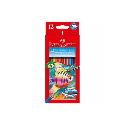 Цветни акварелни моливи Faber-Castell Шестоъгълни, 12 цвята, подарък четка