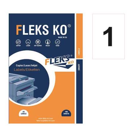 Етикети Fleks Ko Бели, прави ъгли, 210x297 mm А4, 100 л. 1 етик./лист