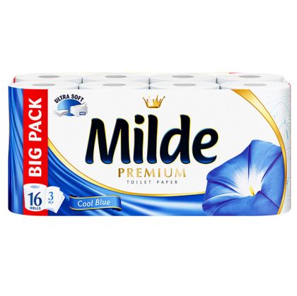 Тоалетна хартия Milde 100% целулоза, трипластова 16 бр. Cool Blue