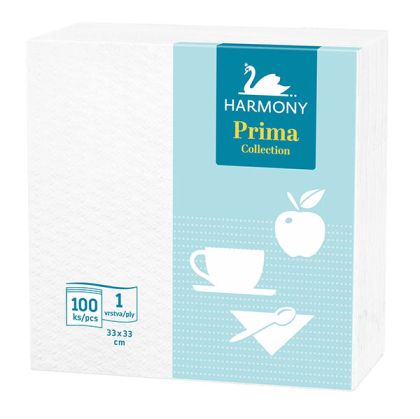 Салфетки Harmony Prima100% целулоза, еднопластови 33x33 cm, 100 бр. Бели