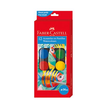 Водни бои Faber-Castell С четка, в малка кутия, 12 цвята