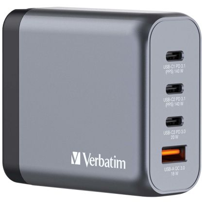 Зарядно устройство Verbatim GNC-140 GaN Charger 4 Port 140W USB A/C (EU/UK/US)