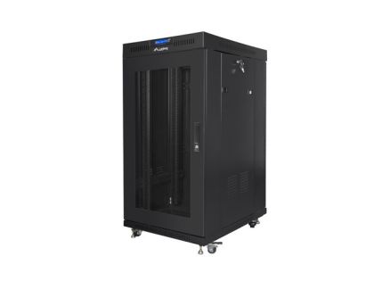 Комуникационен шкаф Lanberg rack cabinet 19" free-standing 22U/800x800 (flat pack) with glass door lcd black v2