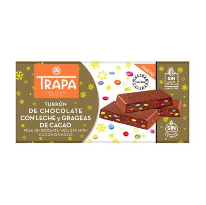 Шоколад Trapa, "Турон" с какаови дражета, млечен, 175 гр.