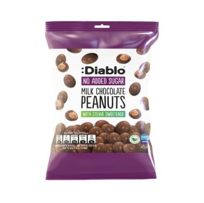 Фъстъци покрити с млечен шоколад Diablo, без добавена захар, 40 g