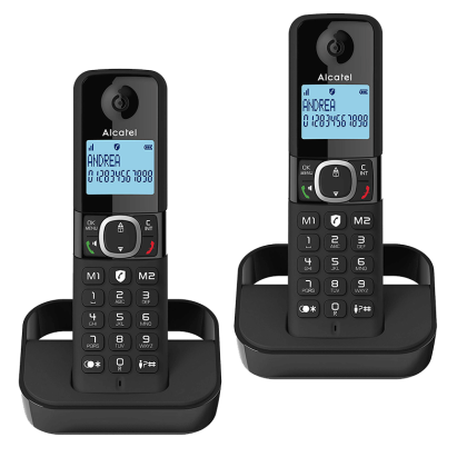 Безжичен DECT телефон Alcatel F860 DUO - черен