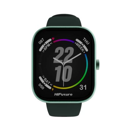 Часовник HiFuture Lume Dark Green, 1.85 " IPS, Powered by Dual Core, Aerospace-Grade Ultra Light Aluminum Frame, Bluetooth Call, 3D User Interface, 1ATM Waterproof, 24/7 True Heart Rate & Blood Oxygen Sensor, 100+ Sports Mode, Up to 7 days daily use