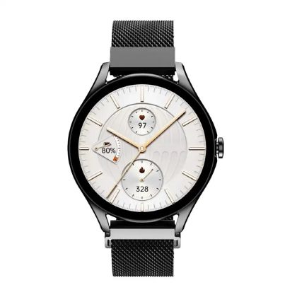 Часовник HiFuture Aura2 Black, 1.32" AMOLED, Powered by Dual Core, Metallic Frame, Bluetooth Call, 3D User Interface, 1ATM Waterproof, 24/7 True Heart Rate & Blood Oxygen Sensor, 100+ Sports Mode, Up to 7 days daily use, Extra Silicone Strap inbox