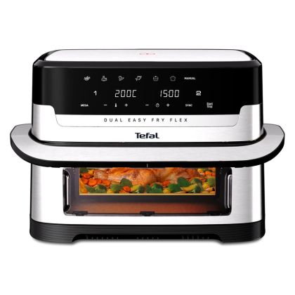 Уред за здравословно готвене Tefal EY922DE0 Easy Fry DUAL FLEX, stainless steel, 9L (2.5kg), 2700W, automatic programs (7), adjustable temp, manual mode