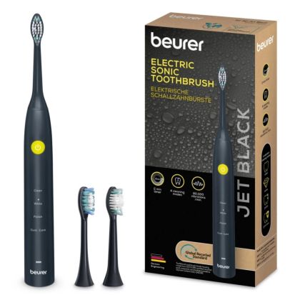 Електрическа четка за зъби Beurer SC 30 Jet Black, Electric Sonic Toothbrush, up to 80,000 mov/min, 4 cleaning programs: Clean, White, Polish, Gum Care, Int. 2-min. timer, Incl. 2 toothbrush heads and USB-C charging cable, 15 days of battery life