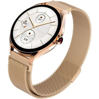 Часовник HiFuture Aura2 Rose Gold, 1.32 "AMOLED, Powered by Dual Core, Metallic Frame, Bluetooth Call, 3D User Interface, 1ATM Waterproof, 24/7 True Heart Rate & Blood Oxygen Sensor, 100+ Sports Mode, Up to 7 days daily use, Extra Silicone Strap inbox