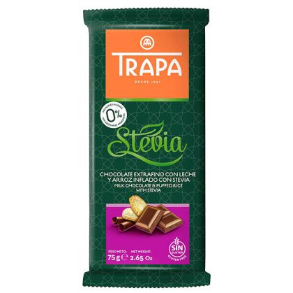 Шоколад, млечен с екструдиран ориз и стевия, Trapa, 75гр