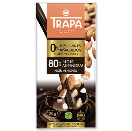 Шоколад Trapa, без захар, БАДЕМ, 80% какао, 100 гр.