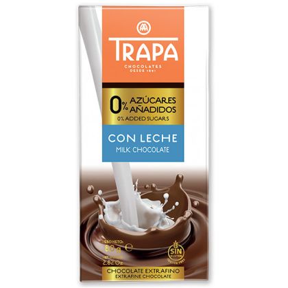 Шоколад Trapa, без захар, млечен, без глутен, 80гр.