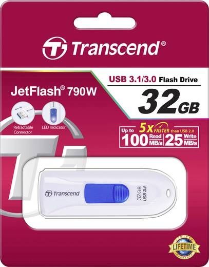 Памет Transcend 32GB JETFLASH 790, USB 3.1, white
