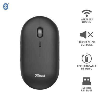 Мишка TRUST Puck Wireless & BT Rechargeable Mouse Black