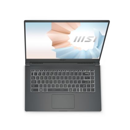 Лаптоп MSI Modern 15 A11MU, 15.6" 1920x1080, IPS-Level FHD AG, i5-1155G7 (4C/8T, 2.5GHz, up to 4.5 Ghz, 8MB), Intel Iris Xe Graphics, 8GB DDR4 3200 (2 slots, Max 64GB), 512GB PCIe SSD, 802.11ax, BT5.1, 3 Cell, Backlight KBD White, NO OS, 1.6 kg, Carbon Gr