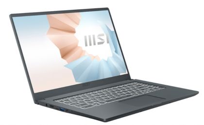 Лаптоп MSI Modern 15 A5M, AMD Ryzen 7 5700U (8C/16T, up to 4.3GHz, 8MB L3), 15.6" FHD 1920x1080, AG, IPS-Level, AMD Graphics, 8GB (1x8) DDR4 3200, 512GB PCIe SSD, WebCam 720p, Wi-Fi 6E, BT 5.2, backlight KB (White), 2Y, 3 cell 52Whr, Carbon Gray, NO OS, 1