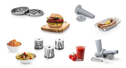 Месомелачка Bosch MFW2517W Meat mincer SmartPower; 350W - 1500W; Discs: 3.8/ 8 mm, Sausage attachment; Shredding nozzle, 3 tanks; Fruit pressing attachment; Out: 1.7kg/min; White 