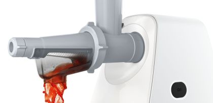 Месомелачка Bosch MFW2517W Meat mincer SmartPower; 350W - 1500W; Discs: 3.8/ 8 mm, Sausage attachment; Shredding nozzle, 3 tanks; Fruit pressing attachment; Out: 1.7kg/min; White 