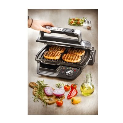 Барбекю Tefal GC451B12 Super Grill with timer, 600cm2 cooking surface, 2000W, 2 cooking positions (grill, BBQ), 3 settings + max, light indicator, digital timer, adjusted thermostat, vertical storage, non-stick die-cast alum. plates, removable plates