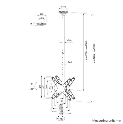 Стойка Neomounts Back to Back Screen Ceiling Mount (Height: 106-156 cm)