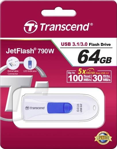Памет Transcend 64GB JETFLASH 790, USB 3.1, white