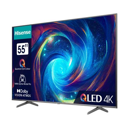 Телевизор Hisense 55" E7KQ Pro, 4K Ultra HD 3840x2160, QLED, Quantum Dot, 120Hz, HDR 10+ adaptive, HLG, Dolby Vision, DTS Virtual X, Smart TV, WiFi 5GHz, WiFi Direct, BT, Anyview Cast, 3xHDMI, 2xUSB, LAN, CI+, DVB-T2/C/S2, Black