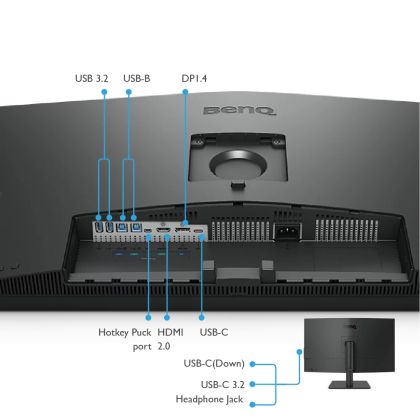 Монитор BenQ PD3205U 32" IPS 4ms 3840x2160 4K, DesignVue Designer Mon,100% sRGB,PIP/PBP,CAD/CAM,Disp Pilot,Flicker-free,LBL,1000:1,20M:1 DCR,10 Bit,250cd/m2,USB C(PowerDelivery 90W),HDMI,DP,miniDP,USB Hub, PIP/PBP,KVM,Card R/W,2x2.5W,HAdj.,Swivel,Pivot,Ti