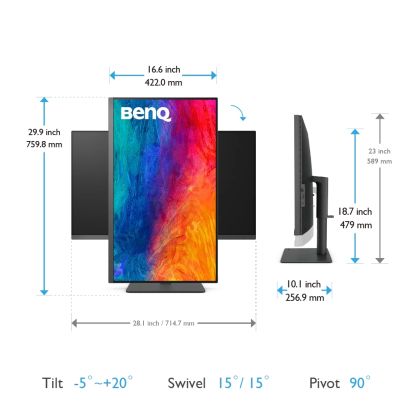 Монитор BenQ PD3205U 32" IPS 4ms 3840x2160 4K, DesignVue Designer Mon,100% sRGB,PIP/PBP,CAD/CAM,Disp Pilot,Flicker-free,LBL,1000:1,20M:1 DCR,10 Bit,250cd/m2,USB C(PowerDelivery 90W),HDMI,DP,miniDP,USB Hub, PIP/PBP,KVM,Card R/W,2x2.5W,HAdj.,Swivel,Pivot,Ti