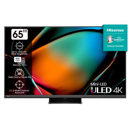 Телевизор Hisense 65" U8KQ, 4K Ultra HD 3840x2160, ULED Pro, FALD, Quantum Dot, 144Hz, IPS, HDR 10+, HLG, Dolby Vision IQ, Dolby Atmos, Smart TV, WiFi 5GHz, WiFi Direct, BT, Anyview Cast, 4xHDMI, 2xUSB, LAN, CI+, DVB-T2/C/S2, Black + Hisense HS312 Soundba