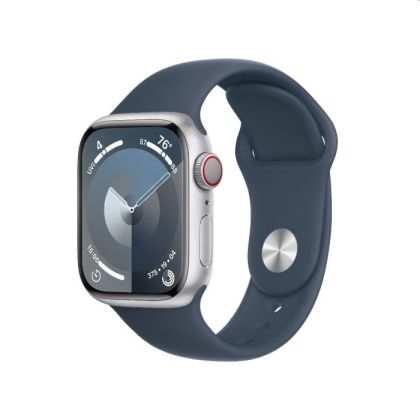 Часовник Apple Watch Series 9 GPS + Cellular 41mm Silver Aluminium Case with Storm Blue Sport Band - S/M