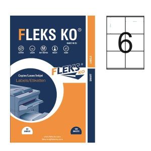 Етикети Fleks Ko Бели, прави ъгли, 105x96 mm A4, 100 л. 6 етик./лист
