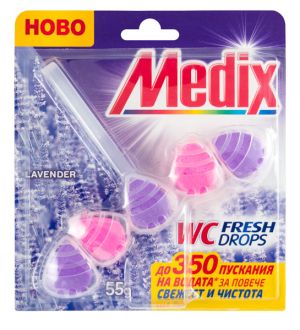 Ароматизатор за тоалетна Medix WC Fresh DropsБлокче, комплект 55 g, Lavender